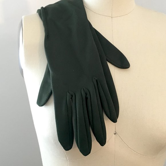 Vintage Forest Green Fabric Gloves, Mid Arm Length, Small - Picture 5 of 5